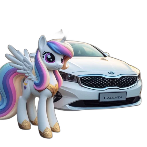 car, 3d render, concept art, life-sized, cadence, unicorn, figurine, stands transparent PNG cut-out