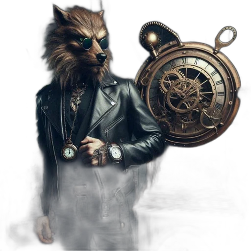 staff, mask, jacket, animal, concept art, fantasy art, photorealistic, cyberpunk transparent PNG cut-out
