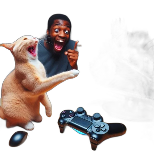 animal, concept art, 3d render, photorealistic, man, sits, gaming, setup transparent PNG cut-out