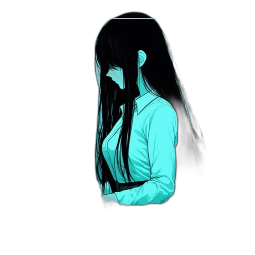 hair, mask, dress, face, anime, 3d render, vaporwave, concept art transparent PNG cut-out
