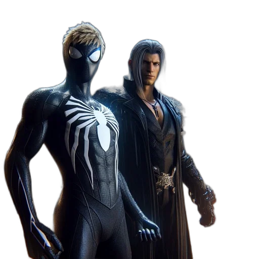mask, concept art, comic book art, 3d render, fantasy art, dark, two, characters transparent PNG cut-out