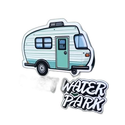 3d render, concept art, sticker, camper, says, streetwater, valley, park transparent PNG cut-out