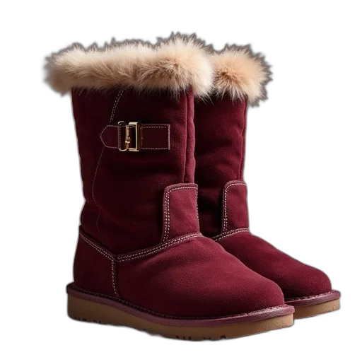 shoes, burgundy, boot, fur transparent PNG cut-out