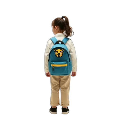 jacket, young, girl, ponytail, standing, her, back, camera transparent PNG cut-out