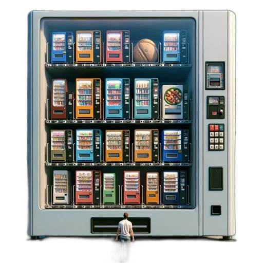 robot, food, 3d render, concept art, vaporwave, pixel art, unconventional, vending transparent PNG cut-out