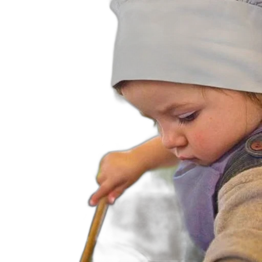 staff, hat, photorealistic, oil painting, young, child, kitchen, setting transparent PNG cut-out