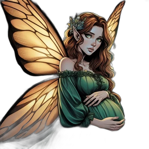 fantasy art, concept art, pixel art, comic book art, earth tones, green, pregnant, fairy transparent PNG cut-out