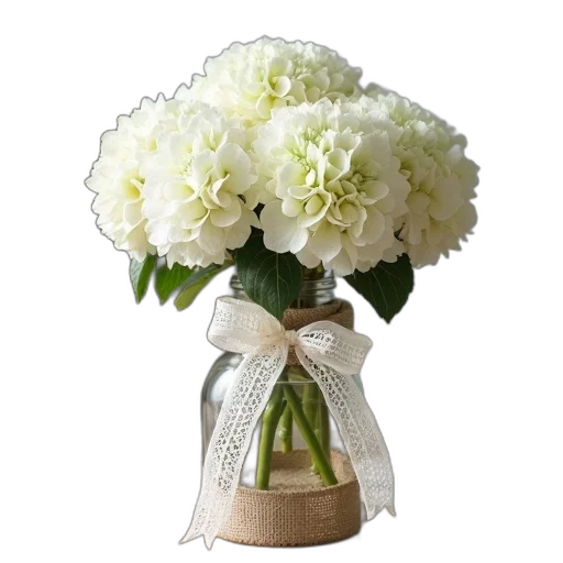 flower, photorealistic, 3d render, monochrome, clear, glass, vase, burlap transparent PNG cut-out
