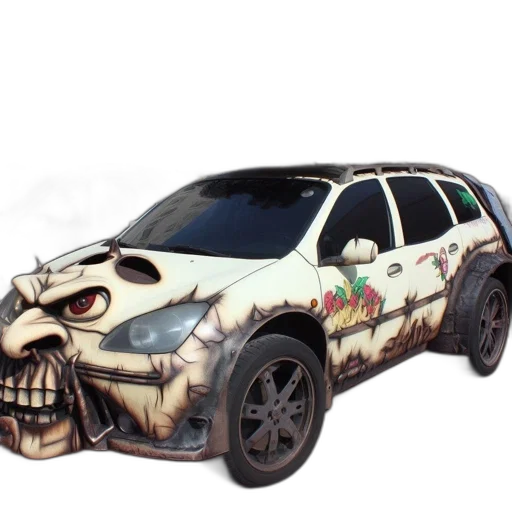 car, mask, weapon, concept art, 3d render, fantasy art, anime, eccentrically transparent PNG cut-out