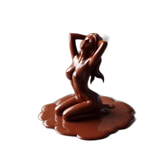 food, photorealistic, oil painting, chocolate, figure, seated, position, enjoying transparent PNG cut-out