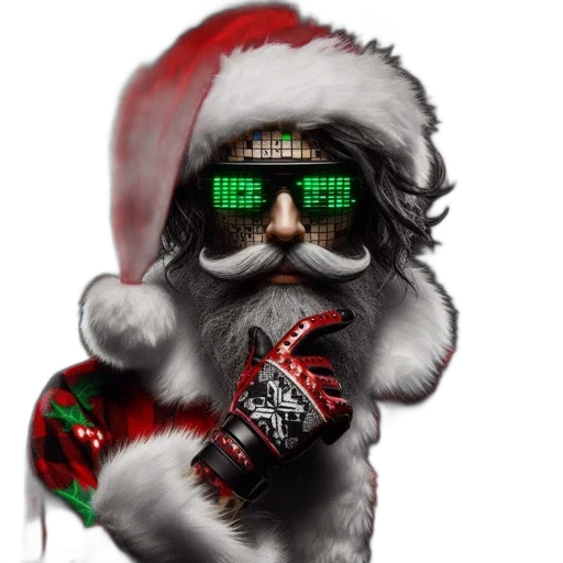 pixel art, cyberpunk, santa, claus, wears, checkered, red, black transparent PNG cut-out