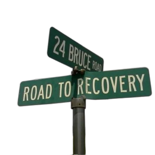 street, sign, reads, bruce, road, recovery, set, against transparent PNG cut-out