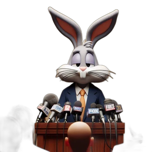 concept art, cartoon, 3d render, anthropomorphic, rabbit, dressed, formally, stands transparent PNG cut-out