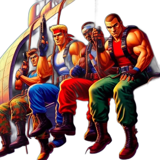 concept art, comic book art, pixel art, fantasy art, four, armed, men, sit transparent PNG cut-out