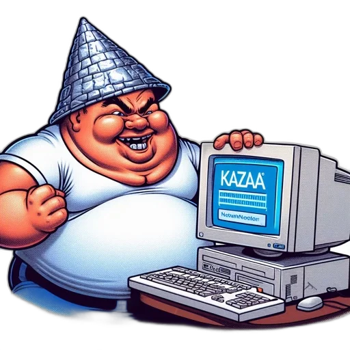 robot, staff, vaporwave, cyberpunk, overweight, man, dunce, hat transparent PNG cut-out