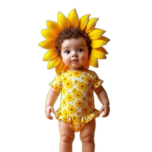 flower, dress, 3d render, photorealistic, bright, sunflower, design, person transparent PNG cut-out