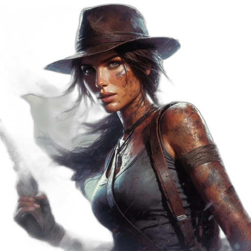 staff, hat, concept art, fantasy art, comic book art, photorealistic, female, adventurer transparent PNG cut-out