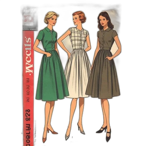 dress, concept art, earth tones, vintage, sewing, pattern, woman, featuring transparent PNG cut-out