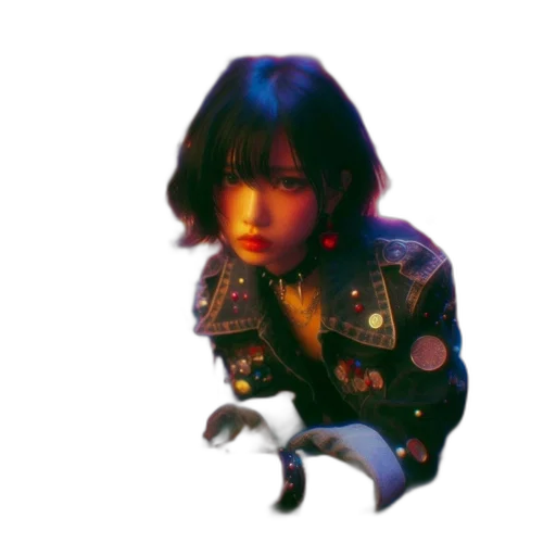 jacket, robot, face, creature, vaporwave, photorealistic, cyberpunk, 3d render transparent PNG cut-out