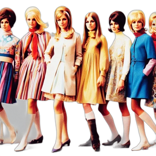 dress, pastel, earth tones, seven, women, 1960s, 1970s, pose transparent PNG cut-out