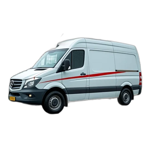 car, 3d render, photorealistic, concept art, white, van, parked, wet transparent PNG cut-out