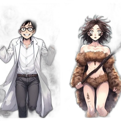 concept art, fantasy art, anime, comic book art, monochrome, dark, two, separate transparent PNG cut-out