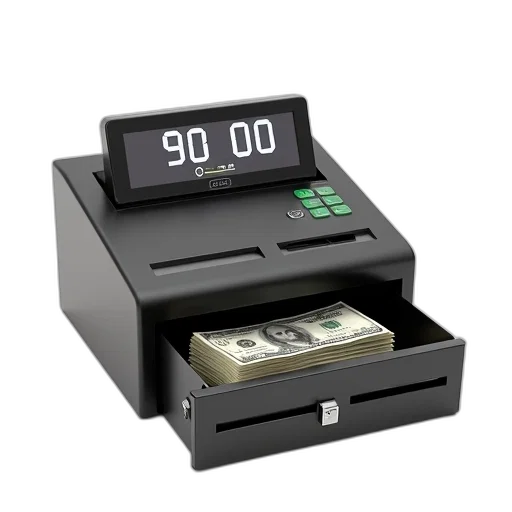 modern, cash, register, digital, display, showing, open, revealing transparent PNG cut-out