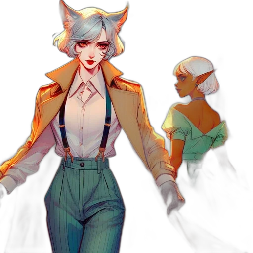 jacket, staff, concept art, fantasy art, comic book art, watercolor, golden, pastel transparent PNG cut-out
