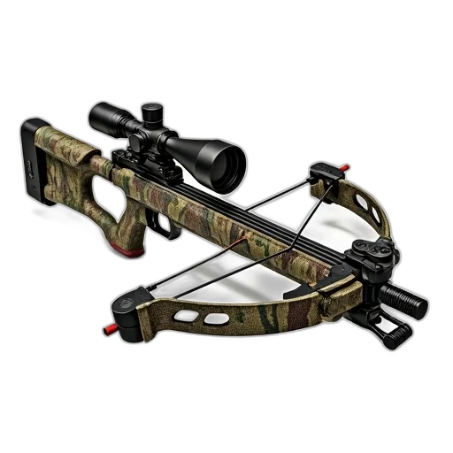 weapon, detailed, illustration, crossbow, camouflage, pattern, featuring, scope transparent PNG cut-out