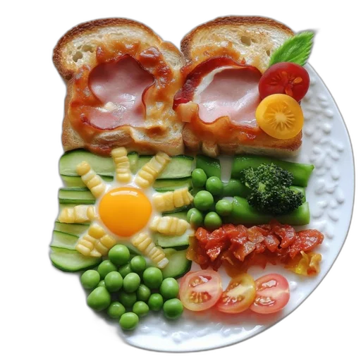 food, crown, photorealistic, 3d render, wooden, surface, plate, sunny-side-up transparent PNG cut-out