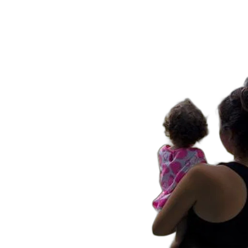 woman, holds, child, rural, setting, train, passing, background transparent PNG cut-out