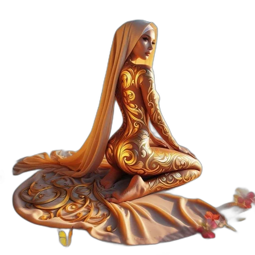 dress, jewelry, crown, concept art, fantasy art, 3d render, pixel art, golden transparent PNG cut-out