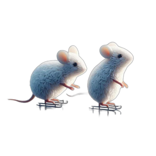 concept art, 3d render, photorealistic, two, 3d-rendered, mice, skis, sit transparent PNG cut-out