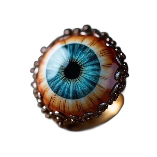 jewelry, 3d render, photorealistic, dark, ring, eye, motif, top transparent PNG cut-out