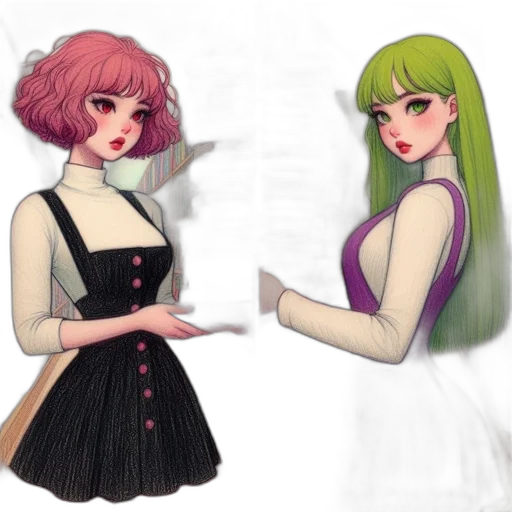 dress, concept art, fantasy art, anime, pixel art, green, pastel, monochrome transparent PNG cut-out