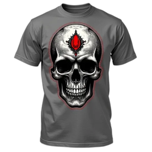 3d render, gray, t-shirt, detailed, skull, design, front, has transparent PNG cut-out