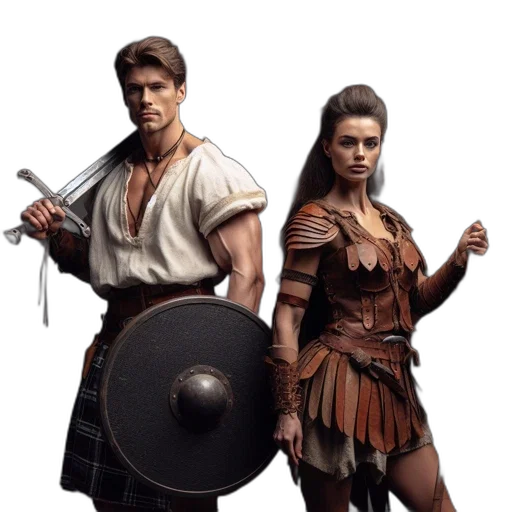 concept art, fantasy art, comic book art, 3d render, two, individuals, likely, warriors transparent PNG cut-out