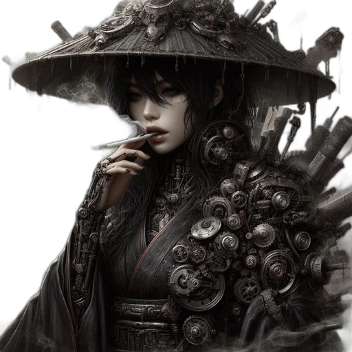 hat, staff, mask, face, fantasy art, concept art, photorealistic, cyberpunk transparent PNG cut-out