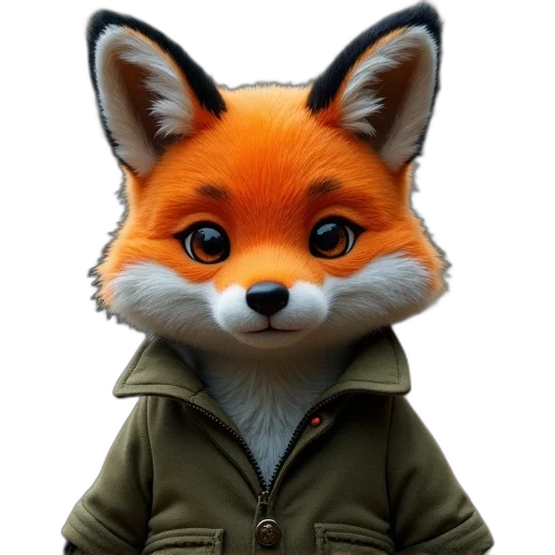 jacket, animal, staff, face, 3d render, concept art, photorealistic, cartoon transparent PNG cut-out