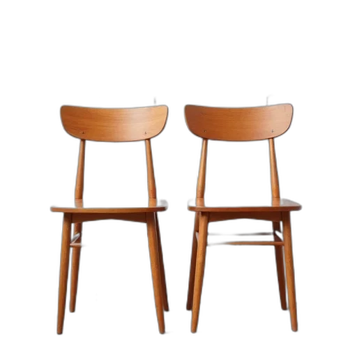 furniture, 3d render, earth tones, two, wooden, chairs, curved, backrest transparent PNG cut-out