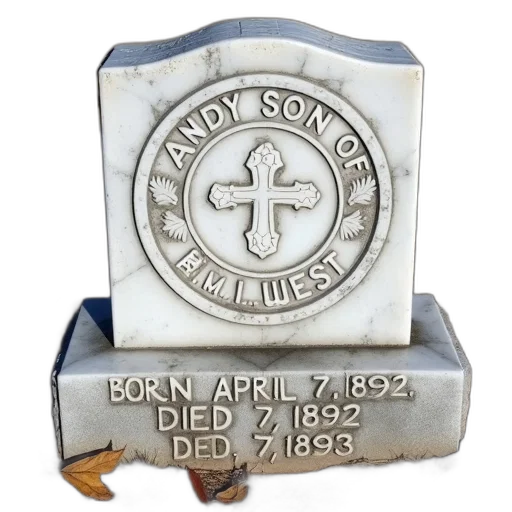 weathered, white, marble, headstone, circular, emblem, center, featuring transparent PNG cut-out