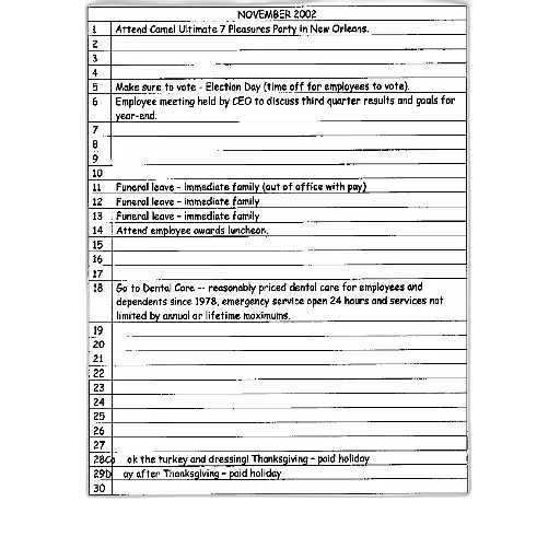 november, 2002, calendar, various, events, listed, including, party transparent PNG cut-out