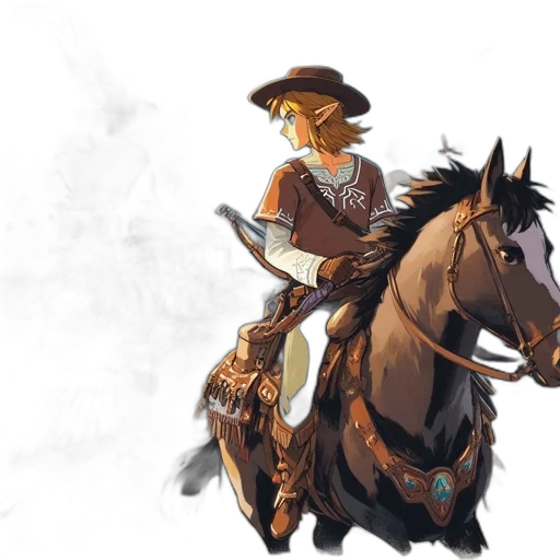concept art, fantasy art, comic book art, pixel art, golden, link-like, figure, rides transparent PNG cut-out