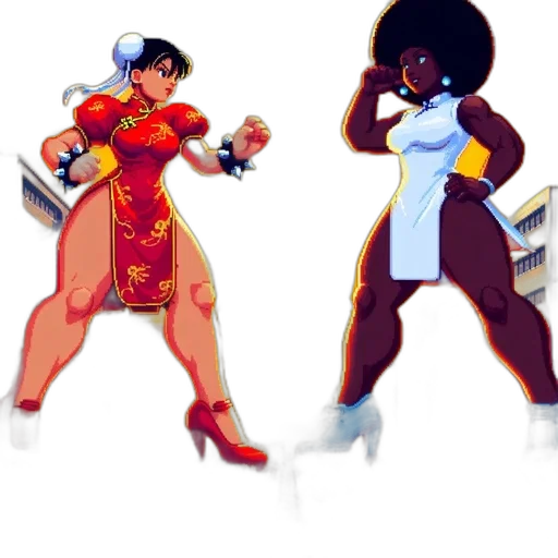 concept art, comic book art, pixel art, anime, two, animated, females, distinctive transparent PNG cut-out