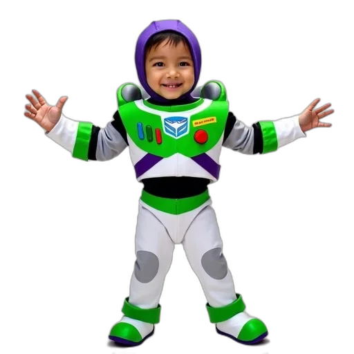 robot, jacket, 3d render, concept art, outer space, child, dressed, buzz transparent PNG cut-out