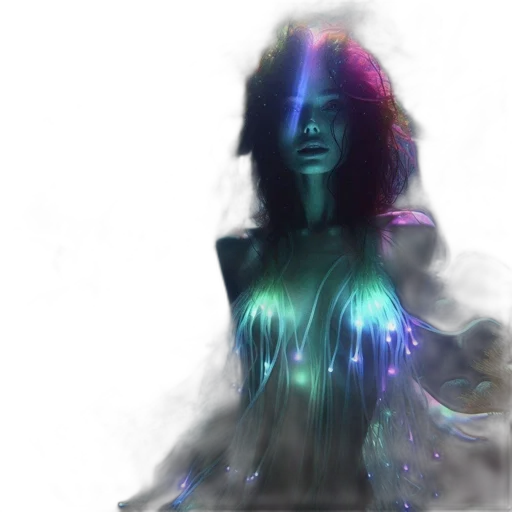 dress, creature, robot, jewelry, concept art, fantasy art, 3d render, cyberpunk transparent PNG cut-out