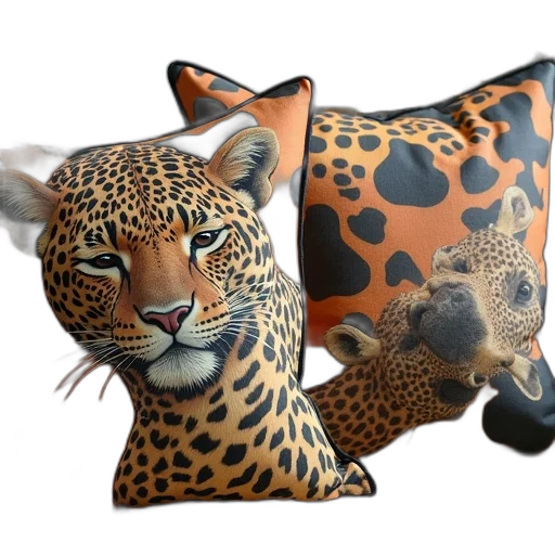 3d render, photorealistic, concept art, fantasy art, leopards, giraffes, cushion, covers transparent PNG cut-out