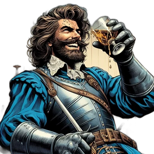 comic book art, bearded, man, clad, decorated, blue, garment, enjoys transparent PNG cut-out