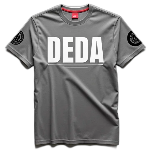 3d render, grey, t-shirt, text, deda, back, featuring, white transparent PNG cut-out
