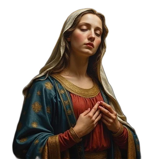 jewelry, photorealistic, oil painting, virgin, mary, 1605, oil, canvas transparent PNG cut-out